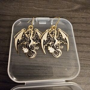 Gold and Black Dragon Earrings Handmade